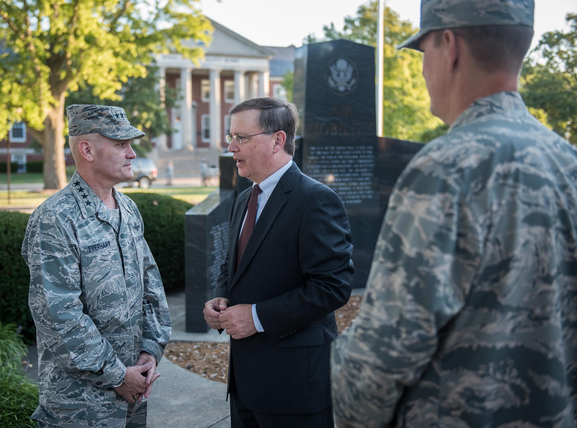 The 9/11 Reveille begins the work day, as service members remembered those affected by the 2001 terror attacks, Sept. 11, 2017, Scott Air Force Base, Ill. Scott remembered those affected by the terrorist attacks on Sept. 11 through a 9/11 reveille, a Belleville Memorial dedication, and a presentation by Chuck Rosenberg, former U.S. attorney of the Eastern District of Virginia. (U.S. Air Force photo by Cristopher Parr)