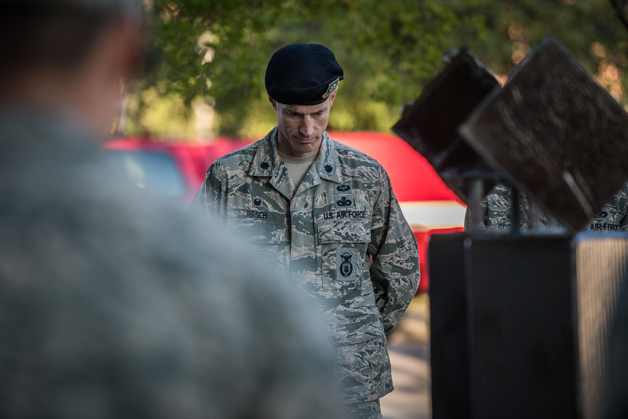 The 9/11 Reveille begins the work day, as service members remembered those affected by the 2001 terror attacks, Sept. 11, 2017, Scott Air Force Base, Ill. Scott remembered those affected by the terrorist attacks on Sept. 11 through a 9/11 reveille, a Belleville Memorial dedication, and a presentation by Chuck Rosenberg, former U.S. attorney of the Eastern District of Virginia. (U.S. Air Force photo by Cristopher Parr)