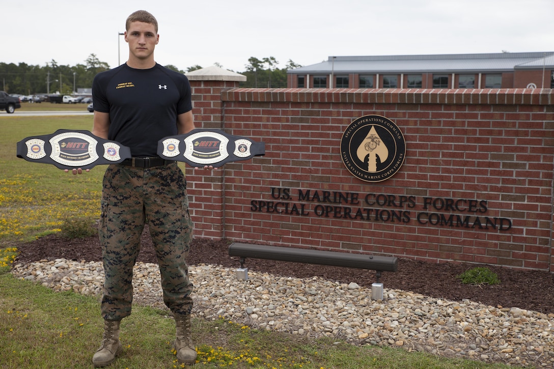 Sgt. Ethan Mawhinney, a Marine Air Ground Task Force planner with U.S. Marine Corps Forces, Special Operations Command, successfully defended his championship title at the Marine Corps third annual HITT Tactical Athlete Competition at Camp Pendleton, Calif., Aug. 28th through 31st, 2017.  The competition brings together the top male and female Marines from each Marine Corps installation in a demanding competition of military function fitness and to promote the advanced dynamics found in the High Intensity Tactical Training program.  (U.S. Marine Corps photo by Cpl. Bryann K. Whitley)