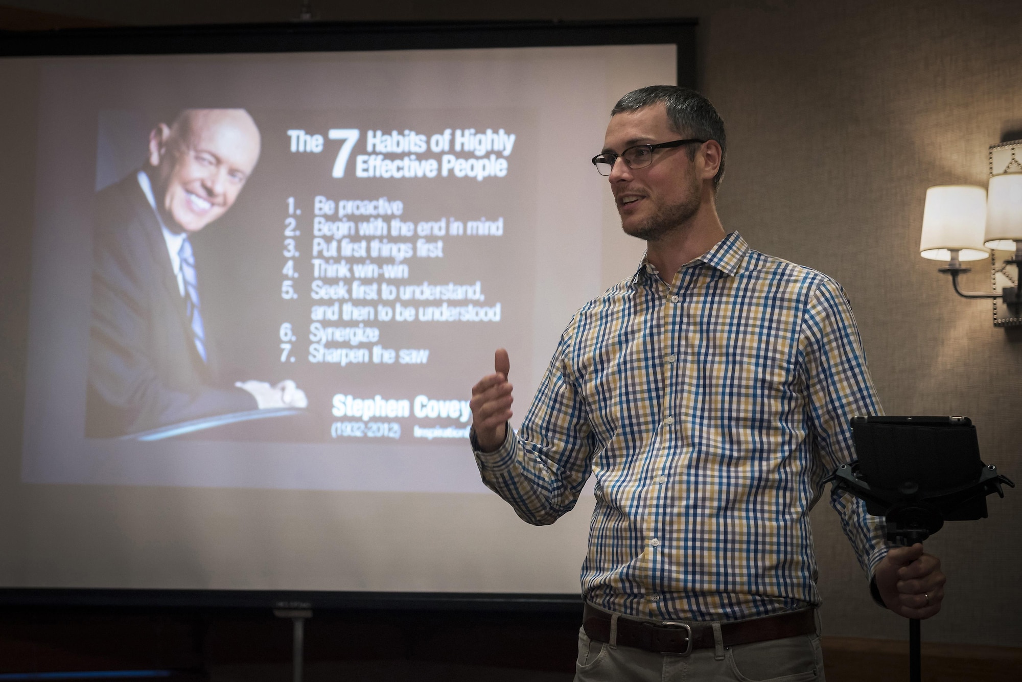 U.S. Air Force Chaplain (Capt.) Daniel Wilton, a chaplain with the 182nd Airlift Wing, Illinois Air National Guard, introduces the Strong Bonds “The 7 Habits of Highly Effective Families” program in Lake Geneva, Wis., Aug. 25, 2017. Fourteen Illinois Air National Guard families participated in a chaplain-led weekend retreat to learn how build resiliency through strengthening family relationships. (U.S. Air National Guard photo by Tech. Sgt. Lealan Buehrer)