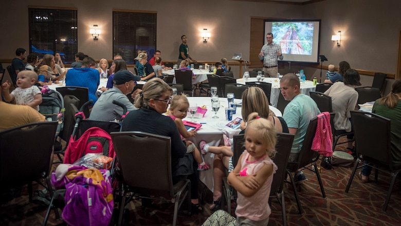 U.S. Air Force Chaplain (Capt.) Daniel Wilton, a chaplain with the 182nd Airlift Wing, Illinois Air National Guard, speaks about the basic concepts of the Strong Bonds “The 7 Habits of Highly Effective Families” program in Lake Geneva, Wis., Aug. 25, 2017. Fourteen Illinois Air National Guard families participated in a chaplain-led Strong Bonds weekend retreat to learn how build resiliency through strengthening family relationships. (U.S. Air National Guard photo by Tech. Sgt. Lealan Buehrer)