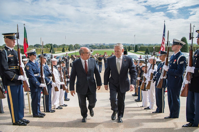 Defense Secretary Jim Mattis meets with Portuguese Defense Minister Jose Alberto Azeredo Lopat the Pentagon.