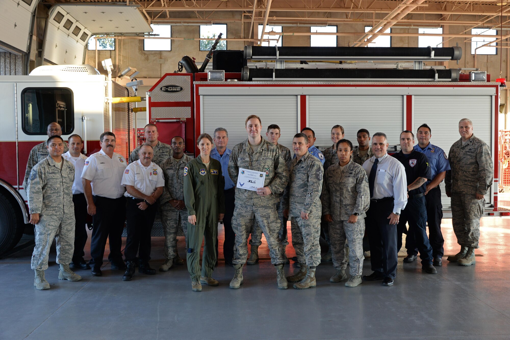 Staff Sgt. Phillip Crews, 47th Civil Engineer squadron fire emergency and logistics non-commissioned officer in charge, was chosen by wing leadership to be the “XLer,” for the week of Aug. 30. The “XLer,” a wing-level award program sponsored by Col. Charles Velino, 47th Flying Training Wing commander, and presented by Col. Michelle Pryor, 47th FTW vice commander, is awarded to those who consistently make outstanding contributions to their unit and Laughlin’s mission.