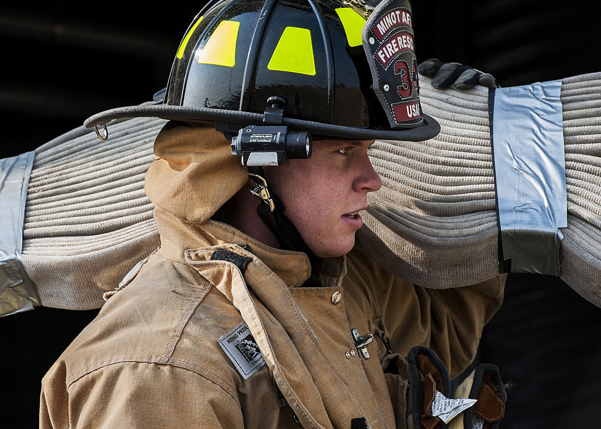 Firefighters with the 5th Civil Engineer Squadron hosted a 9/11 memorial climb in honor of those who lost their lives on 9/11. The firefighters climbed 110 flights of stairs representing each floor of the twin towers.