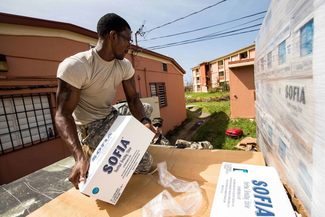U.S. Marines with Battalion Landing Team 2nd Battalion, 6th Marine Regiment, 26th Marine Expeditionary Unit (MEU), continued humanitarian aid for victims of Hurricane Irma in St. Thomas, U.S. Virgin Islands, Sept. 12, 2017.