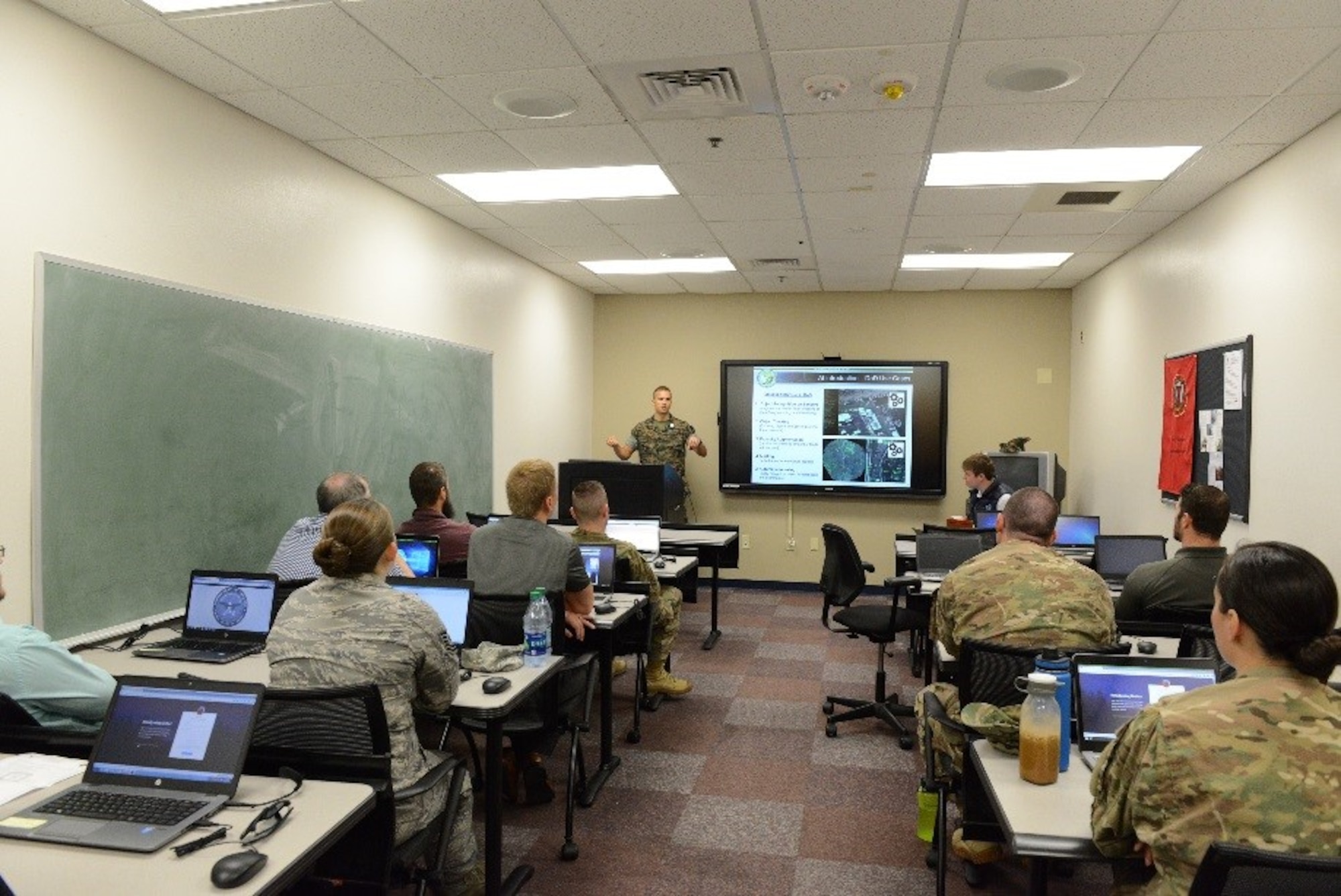 Intelligence analysts assigned to the 11th Special Operations Intelligence Squadron attend a data-tagging training event Aug. 24, 2017, at Hurlburt Field, Fla. Data-tagging is an artificial intelligence effort to assist with information gathering. (U.S. Air Force photo by Senior Airman Lynette M. Rolen)