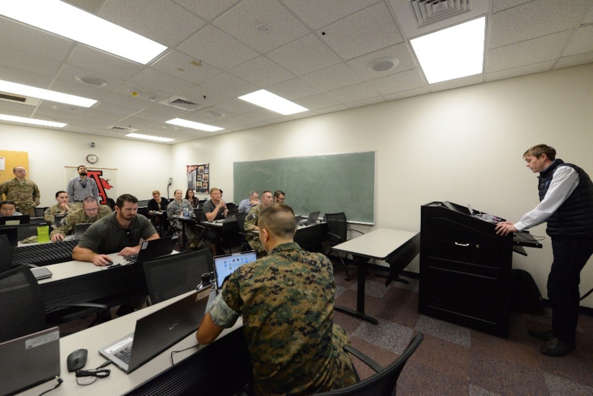 Intelligence analysts assigned to the 11th Special Operations Intelligence Squadron attend a data-tagging training event Aug. 24, 2017, at Hurlburt Field, Fla. Data-tagging technology is bringing warfighting innovation to intelligence gathering efforts. (U.S. Air Force photo by Senior Airman Lynette M. Rolen)