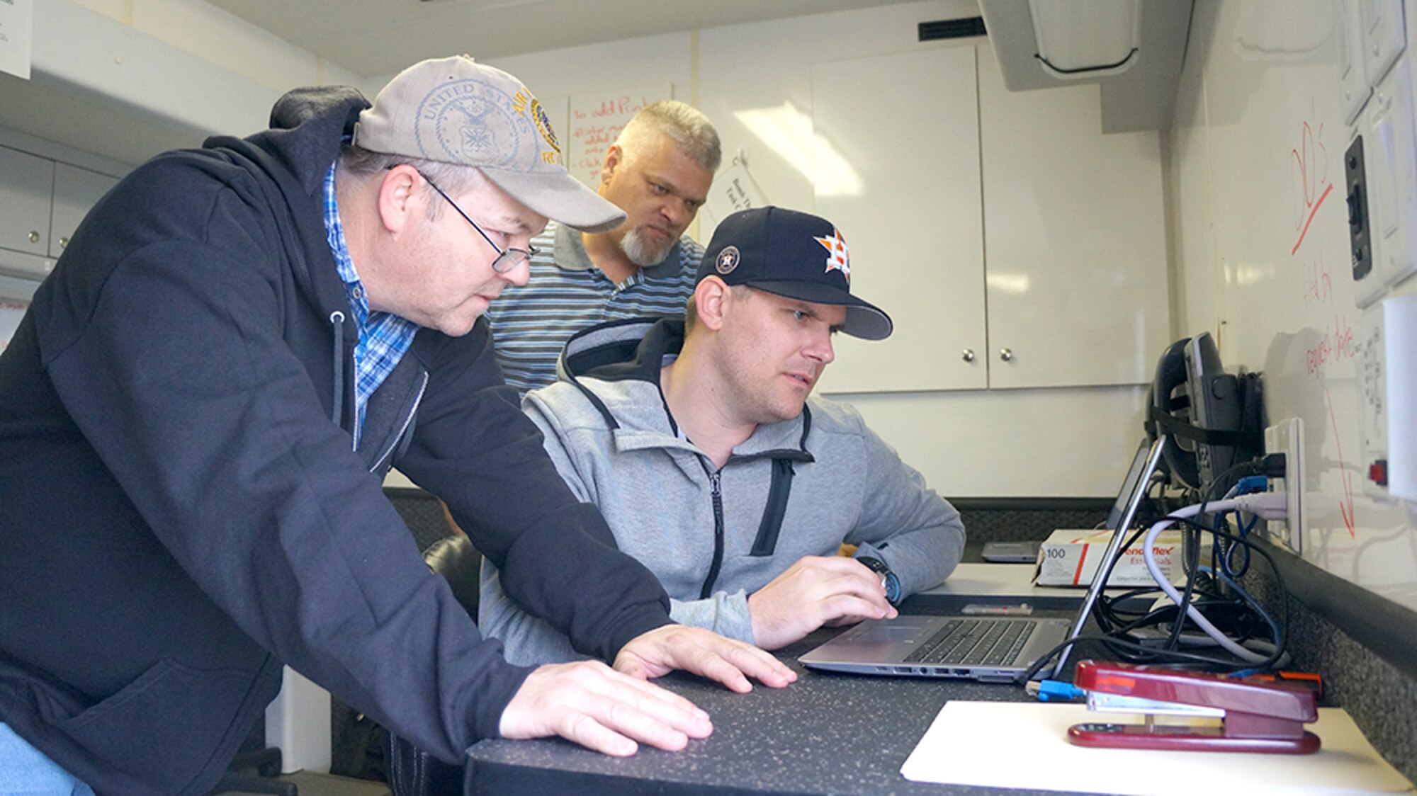 Robins Air Force Base was teeming with activity as Hurricane Irma approached Florida last week. At the FEMA Fuel Staging Area on base, Adam Giles from Spring, Texas, Nathan Nichols from Albuquerque, New Mexico and Christopher Bordelon, from Jasper, Texas, deployed as Task Force Americas to establish a FEMA Fuel Incident Staging Base at Robins. (U.S. Air Force photo/ED ASPERA)