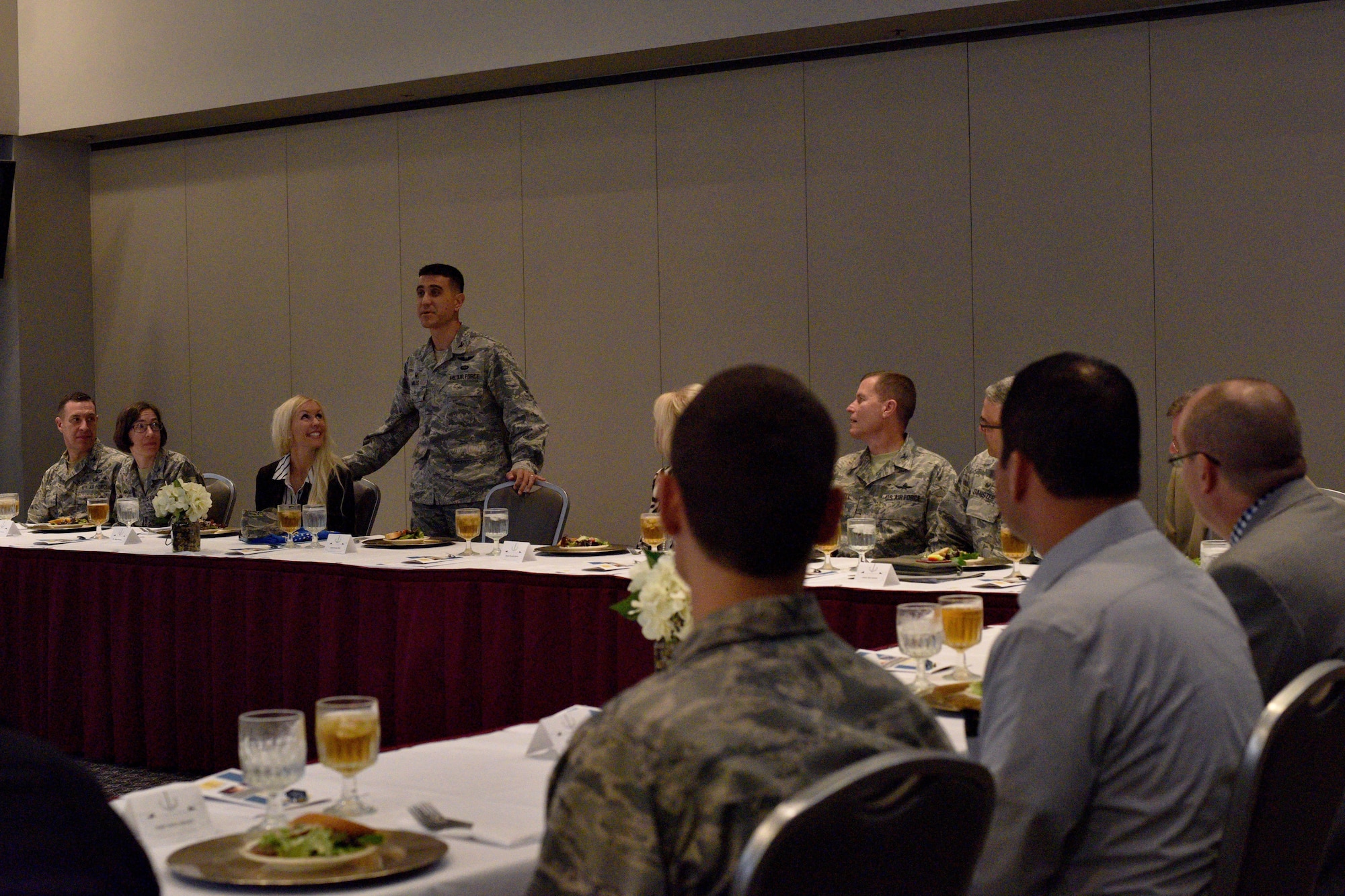 U.S. Air Force Col. Ricky Mills, 17th Training Wing commander, speaks during a luncheon for Honorary Commanders at the Event Center on Goodfellow Air Force Base, Texas, Sept. 11, 2017. The program for Honorary Commanders promotes public awareness of the Air Force's mission and policies. (U.S. Air Force photo by Airman 1st Class Randall Moose/Released)