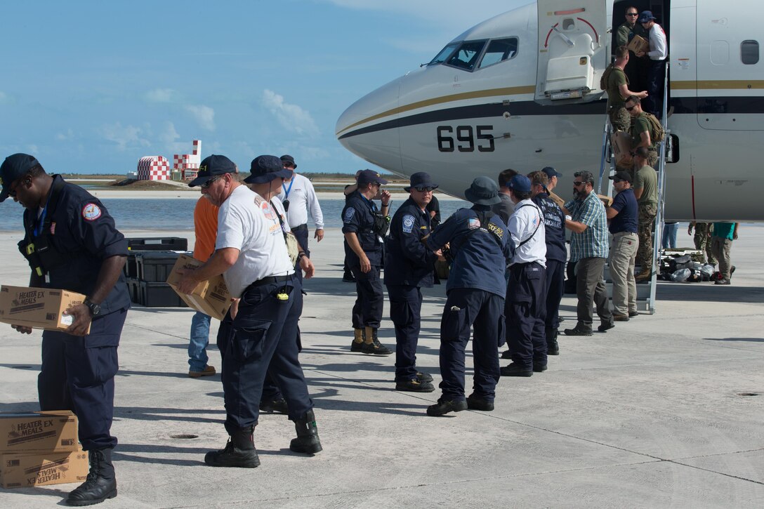 U.S. Marines, Sailors, and members of other government agencies offloaded food, water and essential supplies at Naval Air Station Key West, Fla., Sept. 12, 2017. Marines and Sailors with the 26th Marine Expeditionary Unit and Marine Heavy Helicopter Squadron 461 handled and distributed the supplies in support of the Federal Emergency Management Agency in the aftermath of Hurricane Irma.