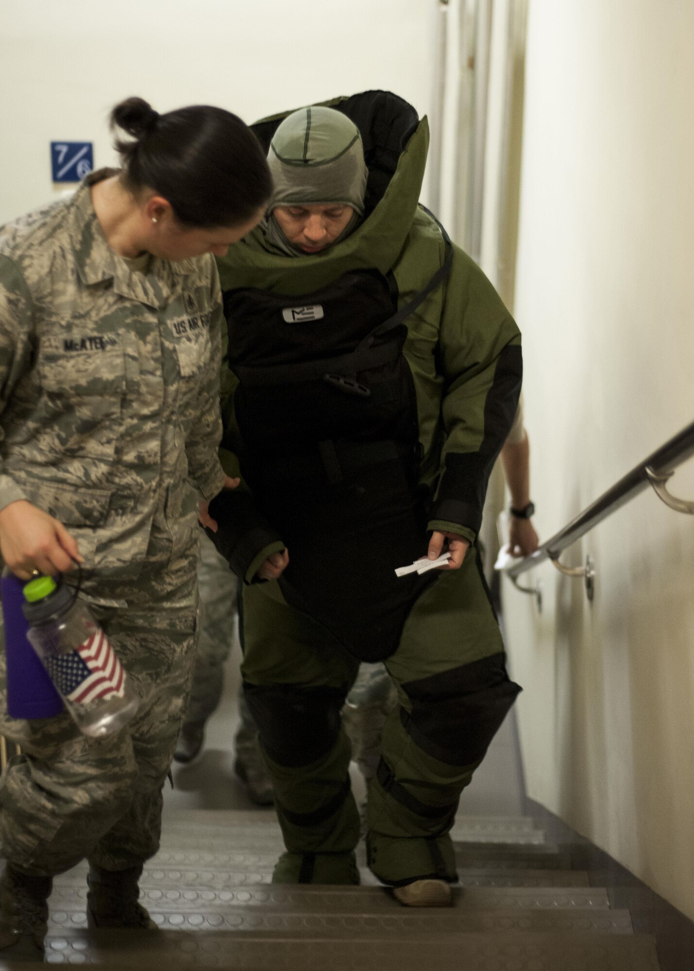 U.S. Air Force Airmen participated in the 9/11 Remembrance Stair Climb at Kunsan Air Base, Republic of Korea, Sept. 11, 2017.  The event kicked off at 8:46 a.m., the time that American Airlines Flight 11 crashed into floors 93 to 99 of the North Tower of the World Trade Center, and stopped at 9:59 a.m., the time the South Tower of the WTC collapsed 16 years ago.