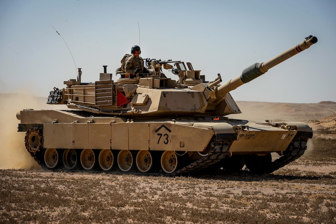 A U.S. Army Soldier from the 2nd Battalion, 7th Cavalry Regiment, 3rd Armored Combat Team, 1st Cavalry Division keeps a visual on an enemy tank during field training exercise during Bright Star 2017, Sept. 12, 2017, at Mohamed Naguib Military Base, Egypt. Started in 1981, Bright Star builds on the strategic security relationship between the U.S. and Egypt, a partnership that supports counterterrorism, regional security, and efforts to combat the spread of violent extremism. (U.S. Air Force photo by Staff Sgt. Michael Battles)