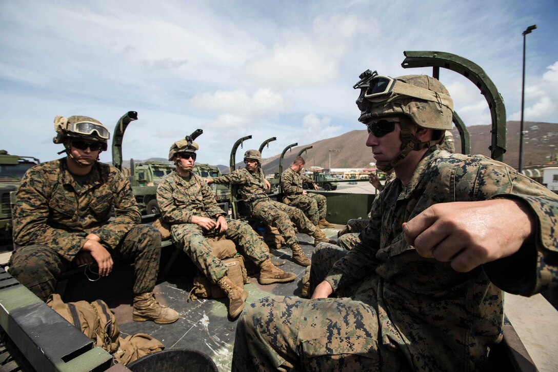 U.S. Marines with the 26th Marine Expeditionary Unit (MEU) coordinated with the Department of Homeland Security, Federal Emergency Management Agency (FEMA), and local authorities, and assisted in cleanup efforts in St. Thomas, U.S. Virgin Islands, Sept. 13, 2017. The Department of Defense is assisting FEMA in hurricane relief efforts by providing food, water and essential needs to the U.S. Virgin Islands.