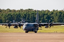 An AC-130 “Spectre” Gunship taxis to a parking spot on the ramp at Little Rock Air Base, Ark., Sept. 9, 2017. The primary mission of AC-130 gunships are close air support, air interdiction and armed reconnaissance. Close air support missions include troops in contact, convoy escort and point air defense. Air interdiction missions are conducted against preplanned targets or targets of opportunity and include strike coordination, reconnaissance, and armed overwatch mission sets. (U.S. Air Force photo by Master Sgt. Jeff Walston)
