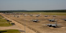 Aircraft escaping the devastation of Hurricane Irma fill the ramp at Little Rock Air Force Base, Ark., Sept. 9, 2017. Irma threatened large parts of the East and Gulf Coast of the U.S., and aircraft and personnel were evacuated from the path of the hurricane to ensure the least amount of damage to military assets. (U.S. Air Force photo by Master Sgt. Jeff Walston)