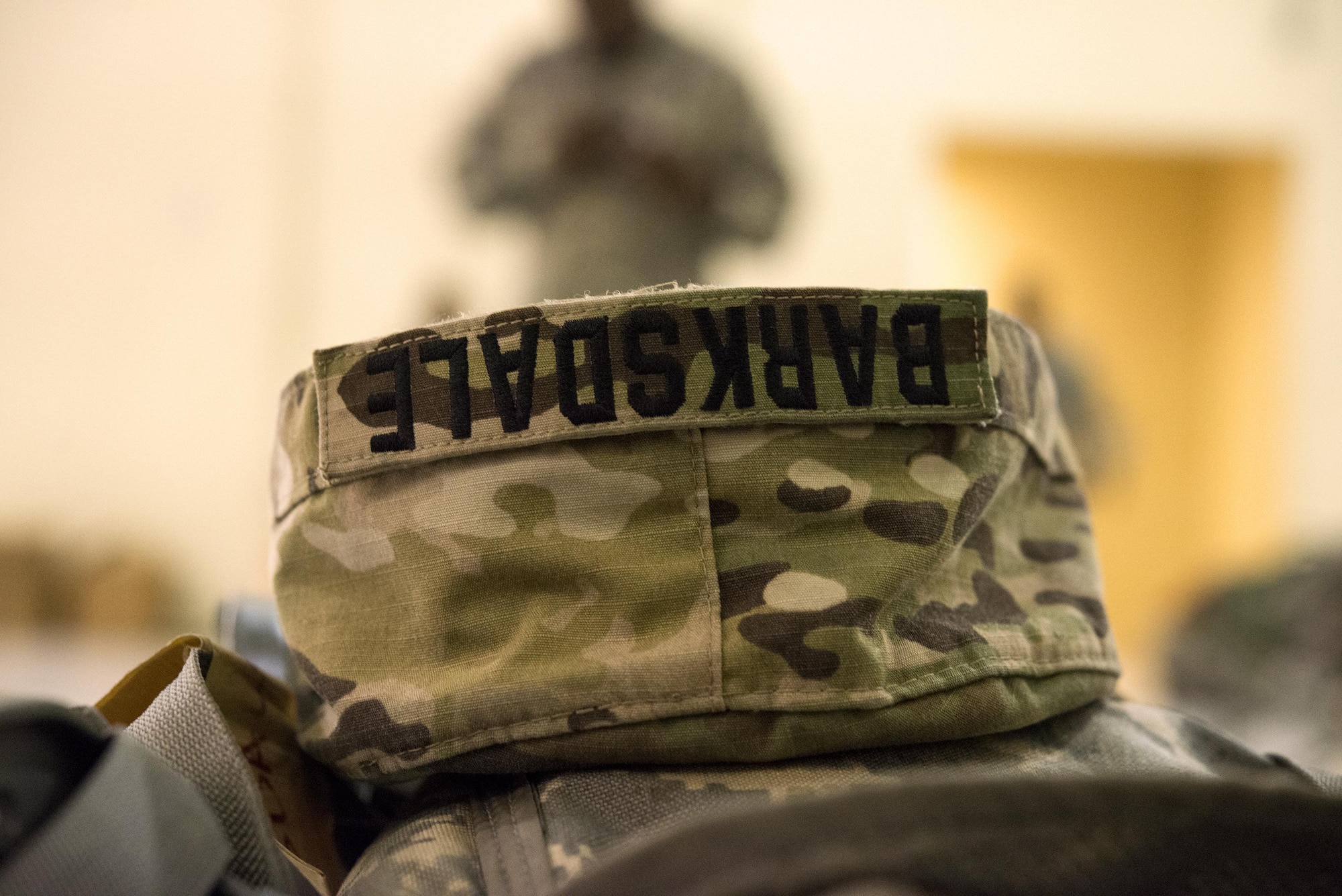 A Georgia Army National Guardsman’s cover rests on top of his gear, Sept. 13, 2017, at Moody Air Force Base, Ga. Units from the 48th Infantry Brigade Combat Team and Joint Task Force 781st Chemical, Radiological, Nuclear, Explosive Response Package stayed the night at Moody before heading to Orlando, Fla., to provide humanitarian relief for the victims of Hurricane Irma. (U.S. Air Force photo by Airman 1st Class Erick Requadt)