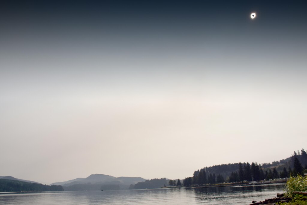 Photo composites of solar eclipse at Foster Dam and Reservoir

***Photo illustration/composite***