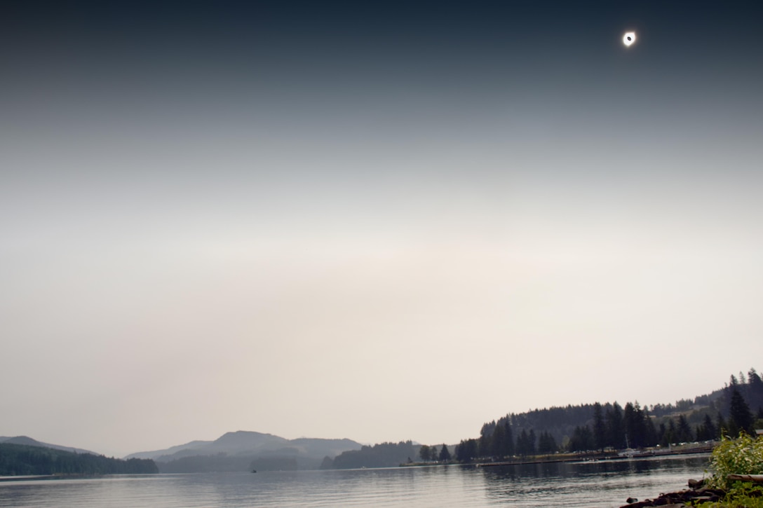 Photo composites of solar eclipse at Foster Dam and Reservoir

***Photo illustration/composite***