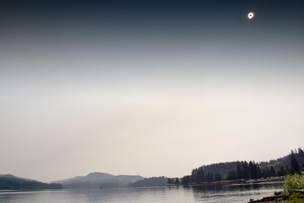 Photo composites of solar eclipse at Foster Dam and Reservoir

***Photo illustration/composite***