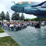 CRANE, Indiana - On Thursday, a Navy EA-6B Prowler aircraft was formally dedicated to Naval Surface Warfare Center, Crane Division (NSWC Crane) employees, who have provided 50 years of unwavering support, in a ceremony held at Naval Support Activity Crane.