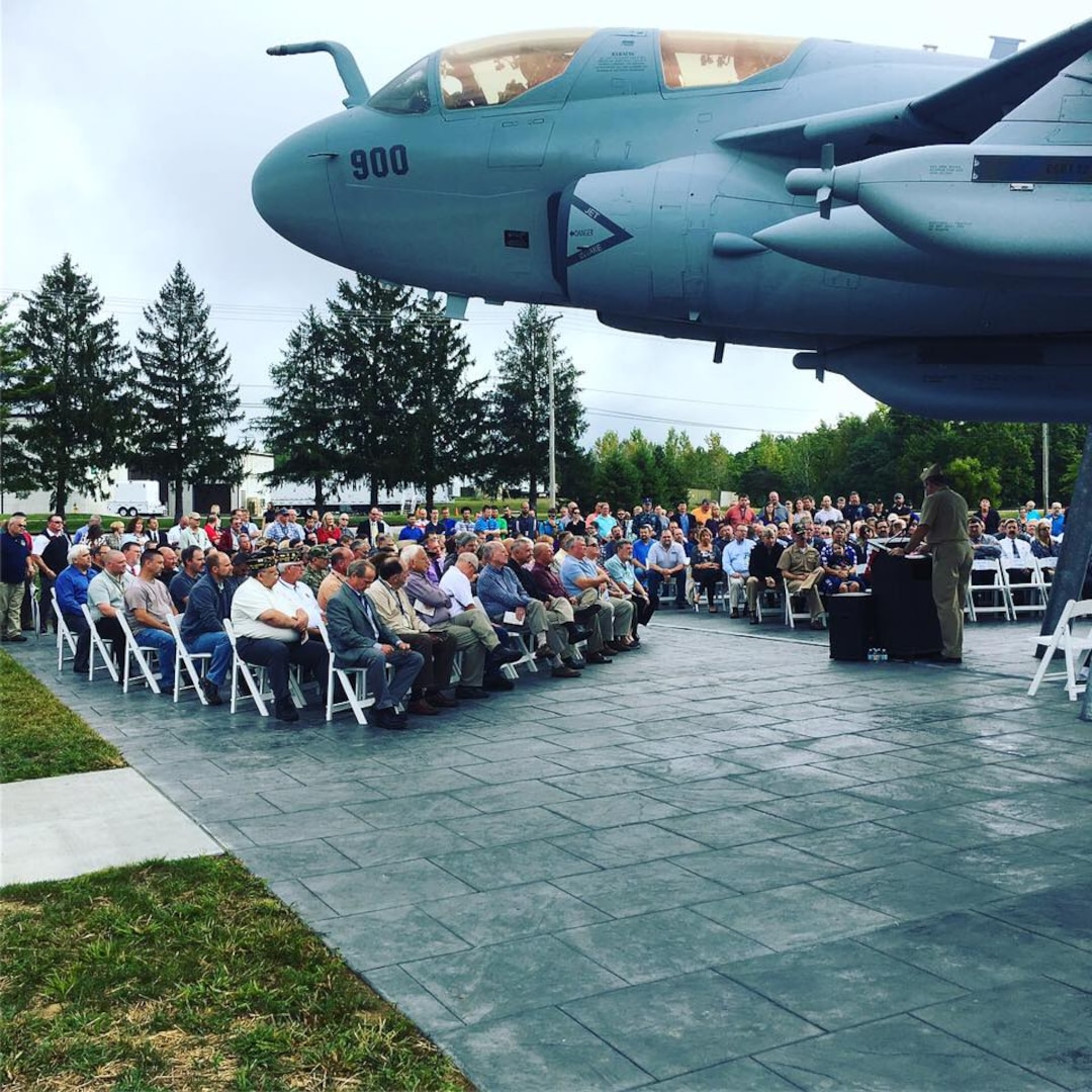 CRANE, Indiana - On Thursday, a Navy EA-6B Prowler aircraft was formally dedicated to Naval Surface Warfare Center, Crane Division (NSWC Crane) employees, who have provided 50 years of unwavering support, in a ceremony held at Naval Support Activity Crane.