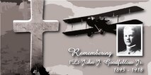 On Sept. 14, 1918, 1st. Lt. John J. Goodfellow Jr. piloted one of six reconnaissance sorties carried out by the 24th Aero Squadron in western France. Goodfellow and his observer 1st Lt. Elliott M. Durant Jr., flying a Salmson 2A2, were shot down and reported missing. Later on Sept. 17, 1918, they were officially reported killed in action. In 1941, Goodfellow Field, later Goodfellow Air Force Base was named in his honor. (U.S. Air Force graphic by James Orlando)