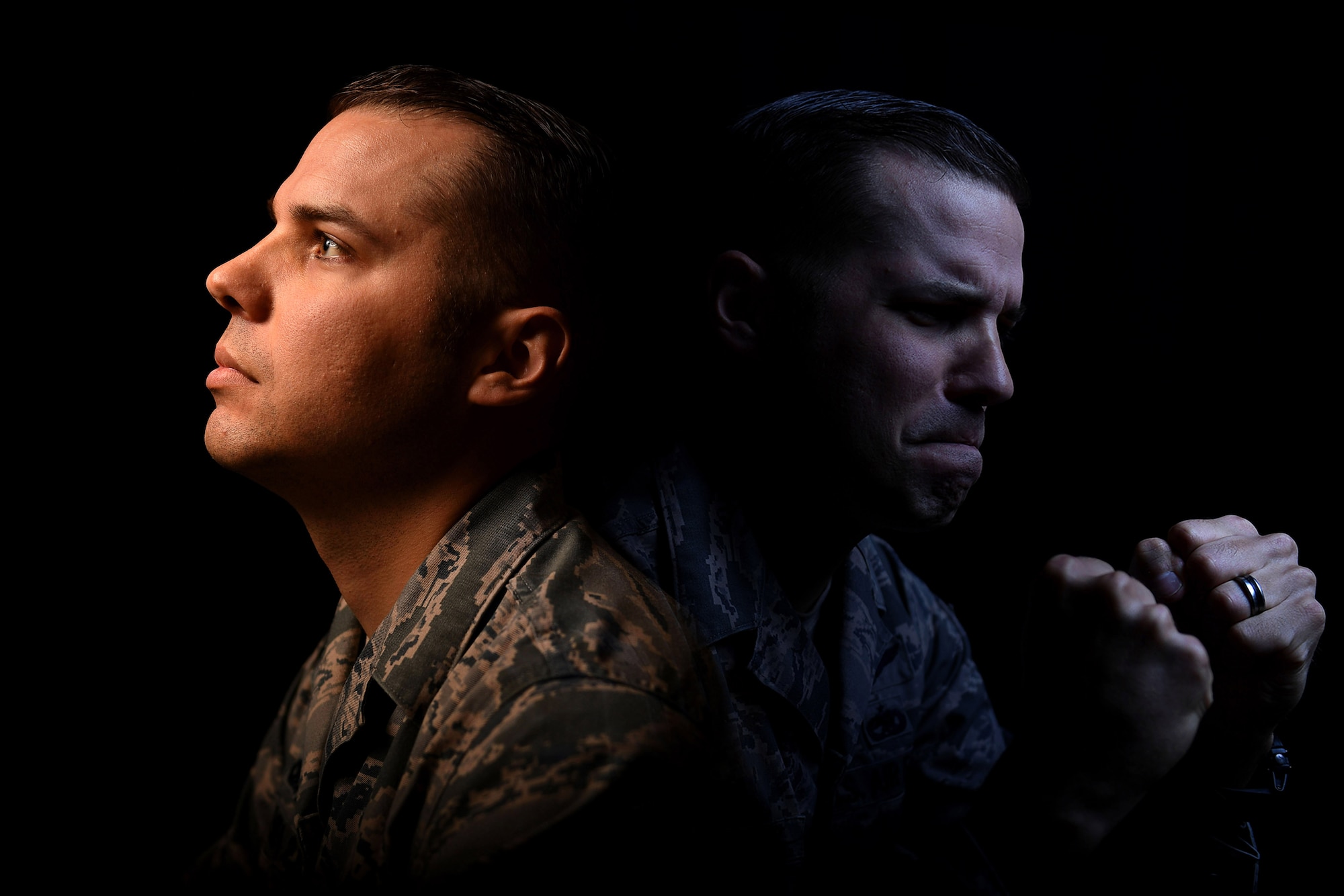 Tech. Sgt. Lloyd, 22nd Attack Squadron sensor operator, poses for an illustrative photo for National Suicide Prevention Awareness month Sept. 14, 2017, at Creech Air Force Base, Nev.
