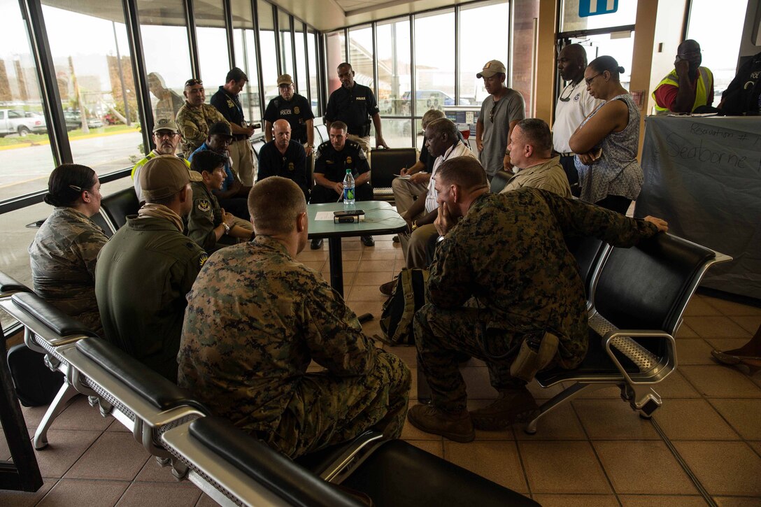 U.S. Marines with the 26th Marine Expeditionary Unit (MEU) coordinated with the Department of Homeland Security, Federal Emergency Management Agency (FEMA), and local authorities, and assisted in cleanup efforts in St. Thomas, U.S. Virgin Islands, Sept. 13, 2017. The Department of Defense is assisting FEMA in hurricane relief efforts by providing food, water and essential needs to the U.S. Virgin Islands.
