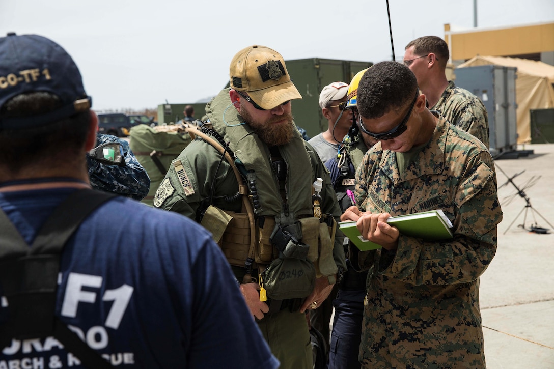 U.S. Marines with the 26th Marine Expeditionary Unit (MEU) coordinated with the Department of Homeland Security, Federal Emergency Management Agency (FEMA), and local authorities, and assisted in cleanup efforts in St. Thomas, U.S. Virgin Islands, Sept. 13, 2017. The Department of Defense is assisting FEMA in hurricane relief efforts by providing food, water and essential needs to the U.S. Virgin Islands.
