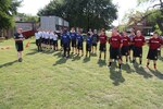 CSM Troxell address three teams in the BOSS Strong Championship and briefs them on the training they are about to receive.