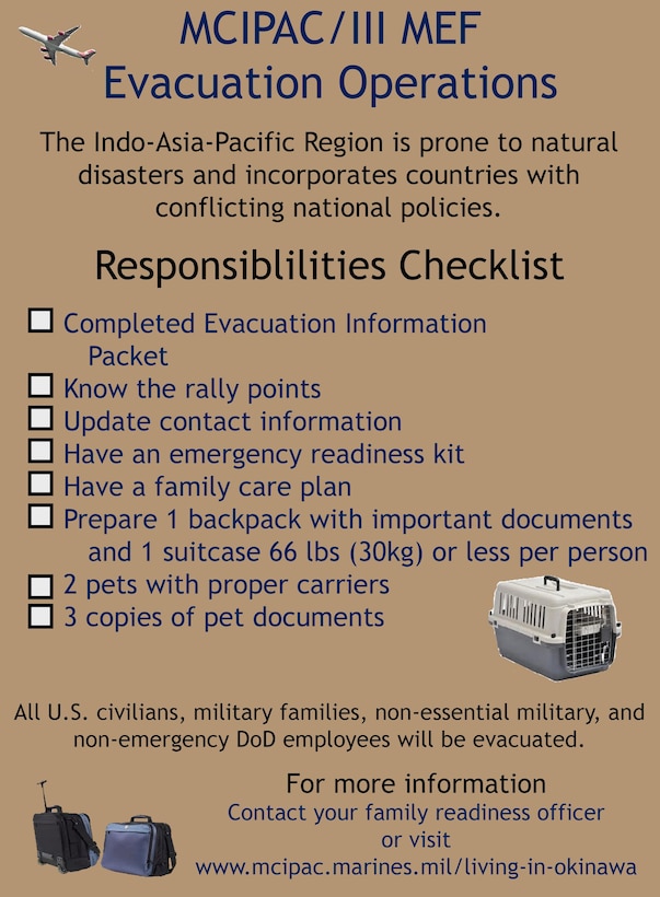 CAMP FOSTER, OKINAWA, Japan – In the Indo-Asia-Pacific Region, which is prone to natural disasters and incorporates countries with conflicting national policies, being familiar with Non-combatant Evacuation Operations procedures is important.