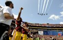 U.S. Air Force Thunderbirds conduct a flyover during the Washington Redskins and Philadelphia Eagles football game at the FedEx Field in Hyattsville, Md., Sept. 10, 2017. The game was dedicated to the men and women of the Air Force in celebration of the service's 70th birthday. (U.S. Air Force photo by Staff Sgt. Jannelle McRae)