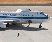 An E-4B aircraft sits on the tarmac at Travis Air Force Base, Calif., Sep. 11, 2017. The E-4B participated in a flyover at the California Capital Airshow. (U.S. Air Force photo by Louis Briscese)
