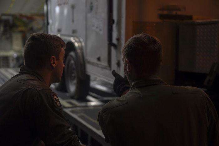 An aircrew prepares a C-17 Globemaster III for takeoff prior to a mission to Homestead Air Reserve Base, Fla. Sept. 11, 2017. Days prior the crew flew the final mission out of MacDill Air Force Base, Fla. prior to Hurricane Irma making landfall in Florida.