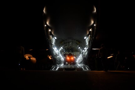 An aircrew prepares a C-17 Globemaster III for takeoff prior to a mission to Homestead Air Reserve Base, Fla. Sept. 11, 2017. Days prior the crew flew the final mission out of MacDill Air Force Base, Fla. prior to Hurricane Irma making landfall in Florida.