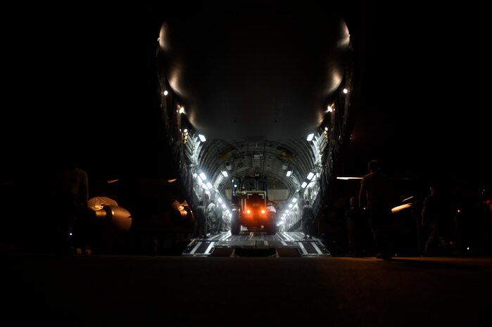 An aircrew prepares a C-17 Globemaster III for takeoff prior to a mission to Homestead Air Reserve Base, Fla. Sept. 11, 2017. Days prior the crew flew the final mission out of MacDill Air Force Base, Fla. prior to Hurricane Irma making landfall in Florida.