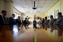 Officials from the 86th Munitions Squadron, U.S. Air Forces in Europe and Air Forces Africa, and the Luxembourg government’s Warehouses Service Agency, meet to discuss matters concerning WSA operations in Luxembourg, Sept. 14, 2017. Airmen of the 86th MMS are responsible for inspecting, maintaining, and keeping accountability of the Air Force’s War Reserve Material in Europe. (U.S. Air Force photo by Airman 1st Class Joshua Magbanua)
