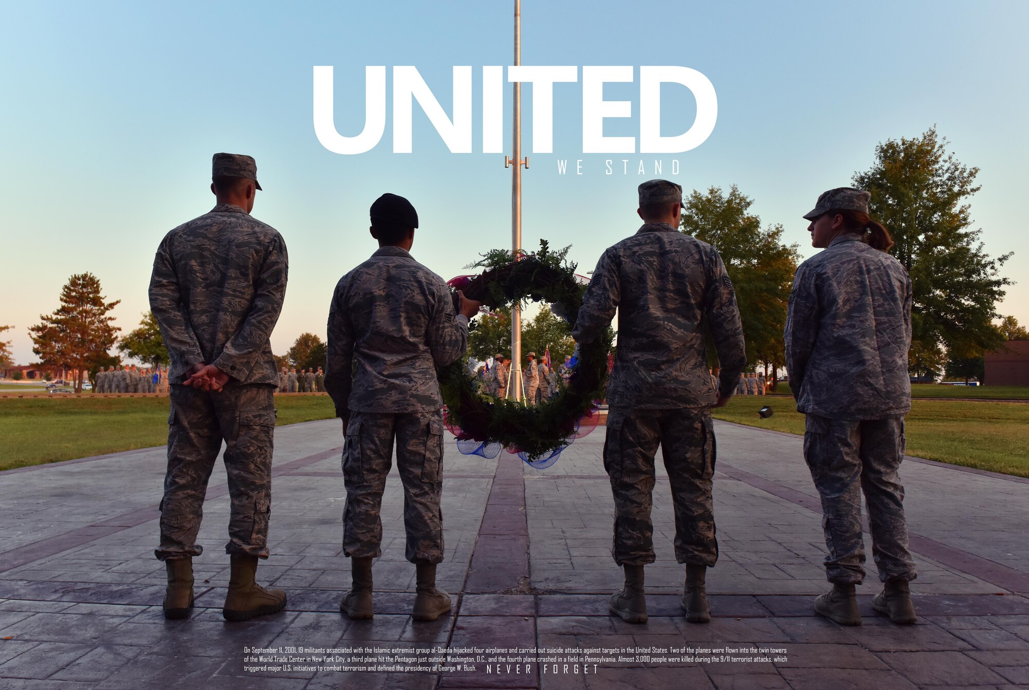 Airmen assigned to the 509th Bomb Wing participate in a 9/11 remembrance ceremony Sept. 11, 2017 at Whiteman Air Force Base, Mo.