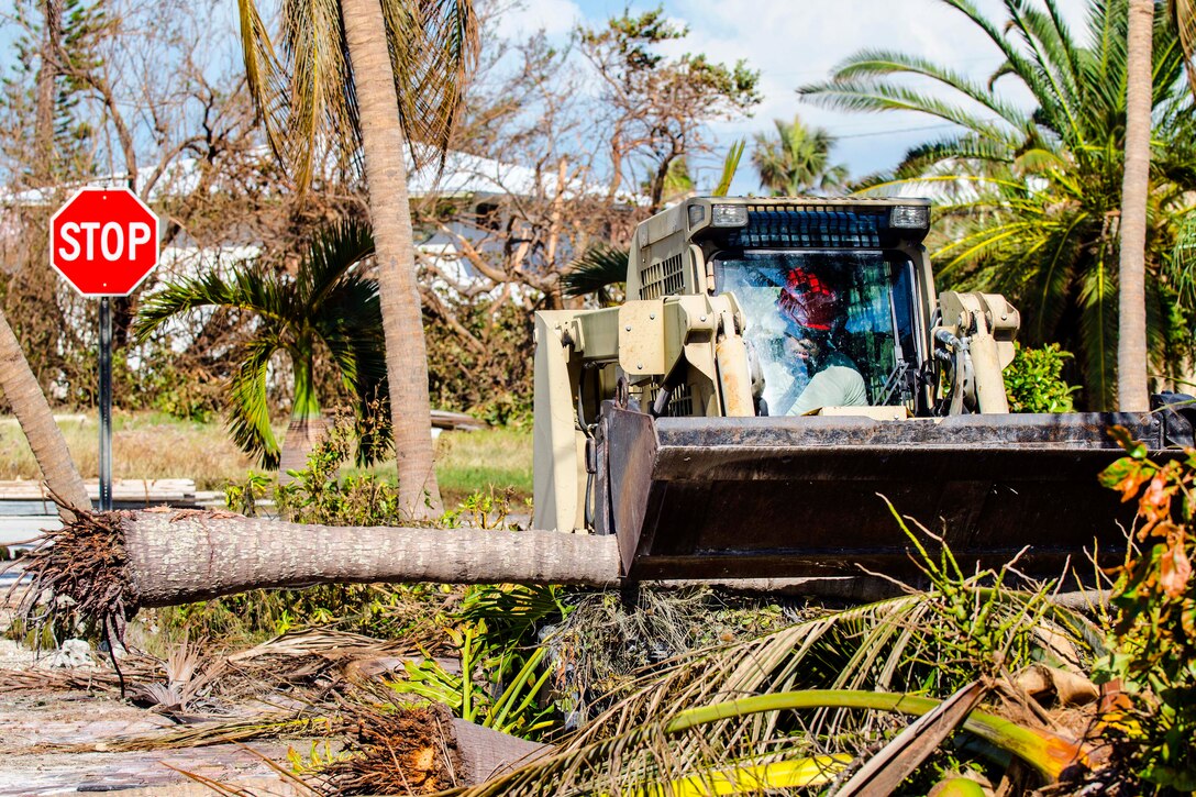Guardsmen clear tree branches and debris in Key West, Fla.