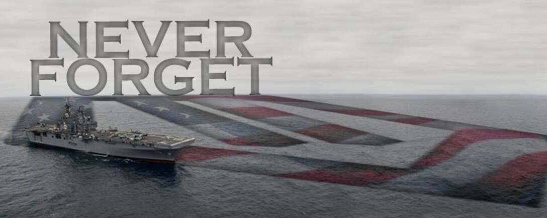 GULF OF ADEN (Sept. 11, 2017) – ISpread across three different ships, Marines of the 15th Marine Expeditionary Unit and Sailors aboard America’s Amphibious Readiness Group (MEU/ARG) took a moment to remember that one fateful day, 16 years ago.