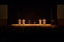 Sailors with 2nd Marine Logistics Group are promoted to Chief Petty Officer during a chief pinning ceremony at Camp Lejeune, N.C., Sept. 15, 2017.