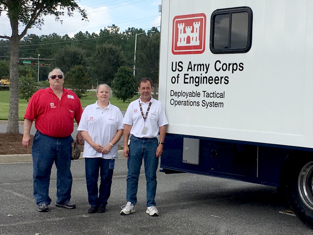 Seattle District's Tim Warren, Cathie Desjardin and Charles Ifft pose for a photograph in Tallahassee, Florida. They are deployed as an Infrastructure Assessment Team where they are managing water and waste water treatment plant assessments as well as other technical assistance requests. The District, has so far deployed 13 technical experts to support both Hurricane Irma and Hurricane Harvey recovery efforts.