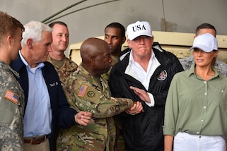 President Trump shakes hands with a soldier during a visit to Florida.