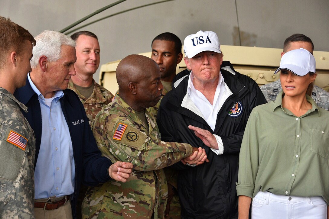 President Trump shakes hands with a soldier during a visit to Florida.