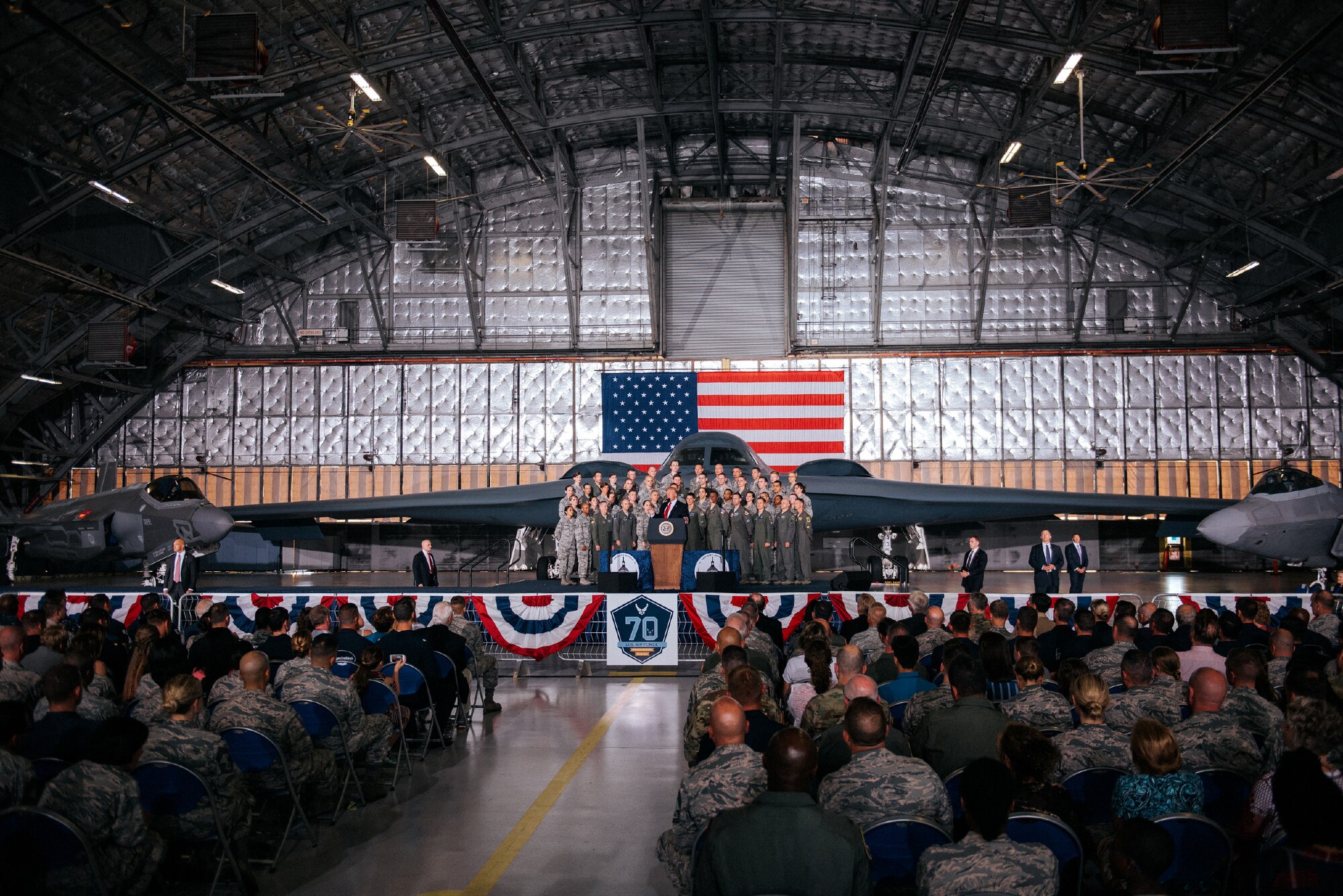 President Trump in hangar