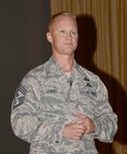 552nd Air Control Wing Command Chief Master Sgt. Mark Hurst was the featured speaker at the "Still in the Fight" luncheon held Sept. 8 at the base theater. The chief reflected on the 16 years since the terror attacks on 9/11.