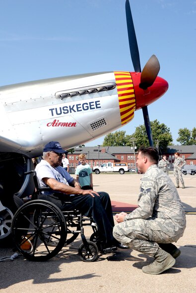 P-51 Mustang from Red Tail Squadron, original Tuskegee Airman visit Offutt