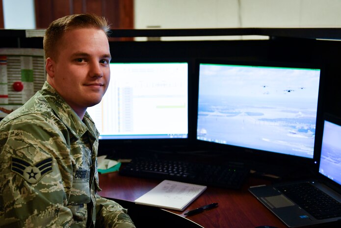 Senior Airman Kevin Bishop, 437th Maintenance Group plans and scheduling specialist, is part of the Maintenance Management Production flight.
