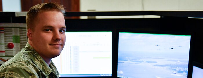 Senior Airman Kevin Bishop, 437th Maintenance Group plans and scheduling specialist, is part of the Maintenance Management Production flight.