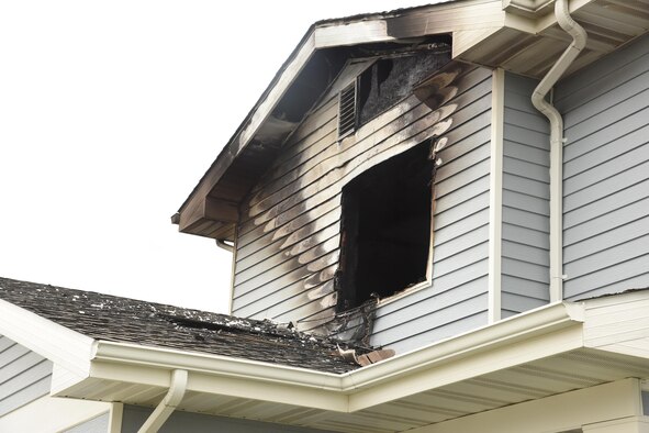 Fire damage is seen in a home in base housing June 2017 at Malmstrom Air Force Base, Mont. (U.S. Air Force photo/Senior Airman Jaeda Tookes)